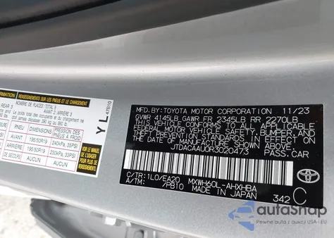 2024 Toyota Prius Limited из США, поврежденный, VIN JTDACAAU0R3020473